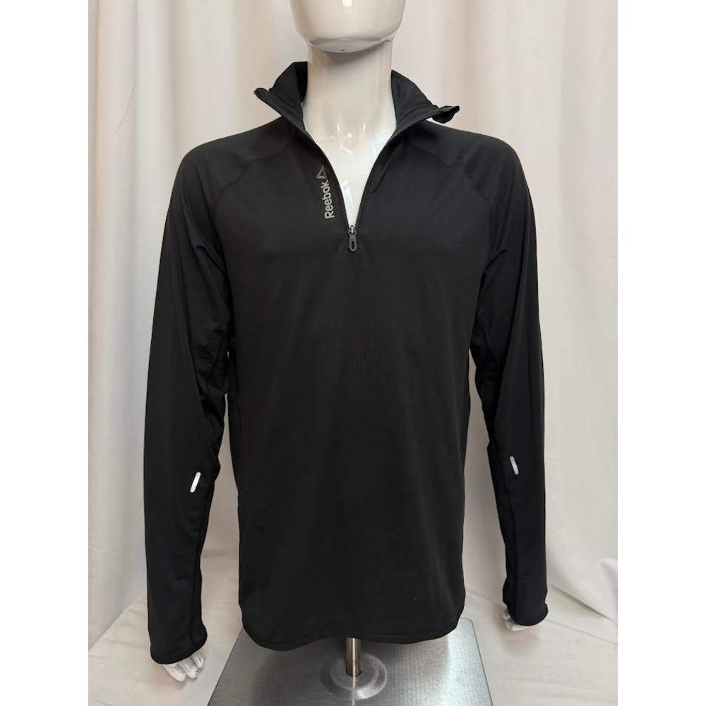 NWT! Reebok Men's Quarter Zip Running Shirt Black Reflective Athletic Top L